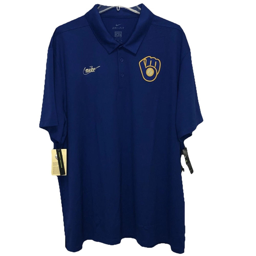 Nike Milwaukee Brewers Cooperstown Collection Baseball Game Polo Shirt Men XL